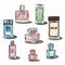 Set of beautiful vector perfume bottles bright colored, linear icons. Fragrance, perfume, essences,â€‚Eau de toilette, scent.