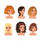 Set of beautiful women heads. Girls avatar profile, mobile gaming hero portraits, people creation constructor cartoon