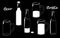 Set beer bottles, retro line drawing glass silhouettes, old fashioned vintage hand drawing on black background. Vector