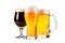 Set of Beer glasses on a white background. Mugs with drink like Ipa, Pale Ale, Pilsner, Porter or Stout