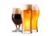 Set of Beer glasses on a white background. Mugs with drink like Ipa, Pale Ale, Pilsner, Porter or Stout