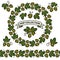 Set of beer hop branches, cones, and leaves plus beer hop seamless border and wreath of hop. Vector illustration