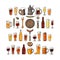 Set of beer objects. Various types of beer glasses and mugs. Vector illustration