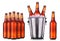 Set of beer\'s bottles with frosty drops in ice