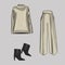 A set of beige sweater and jersey trousers. Fashionable boots. Basic wardrobe. Clothes, shoes, bags for every day. Vector isolated