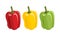 Set of bell peppers in different colors. Yellow, red and green fresh vegetable.
