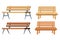 Set of benches, park or garden decorations in cartoon style isolated on white background, wooden detailed and textured