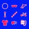 Set Bicycle chain, head lamp, Stopwatch, Cycling t-shirt, Wrench spanner, frame and wheel icon. Vector