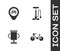 Set Bicycle, Location with bicycle, Award cup and air pump icon. Vector