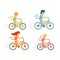 Set of bicycle rider in flat style. Modern family, leisure, holidays and activities, cycle race, distillation, moving