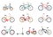 Set of bicycles in a flat style isolated on white background. Bike for man, woman, boy, girl. Bike icon vector.