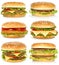 Set of big hamburgers on white background