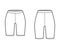 Set of Bike shorts technical fashion illustration with normal, low waist, high rise, thigh length. Flat sport training