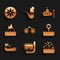 Set Binoculars, Diving mask and snorkel, Sinking cruise ship, Periscope, Cargo, Iceberg, Submarine and Wind rose icon