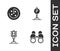 Set Binoculars, Radar with targets on monitor, Traffic light and Parking icon. Vector