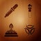 Set Biohazard symbol, Pipette, Alcohol or spirit burner and Test tube and flask chemical on wooden background. Vector