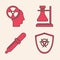 Set Biohazard symbol on shield, Human head and a radiation, Test tube flask on stand and Pipette icon. Vector