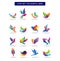 Set Of Bird Logo .Abstract Geometric Birds Icon Set . Exotic Colorful Flying Bird Logo Icon Set Vector Stock