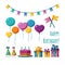 Set of birthday accessories. All you need for happy birthday. Vector illustration