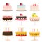 Set of birthday cakes, Sweet collection on white background.