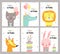 Set of birthday card with cute animals on a white background.