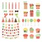 Set of birthday party design elements. Colorful balloons, flags, confetti, gifts, cupcakes, candles, bows and decorative ribbons