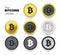 Set of Bitcoin Coins in the form of gold, simple and line icons in vector