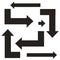 Set black Arrows symbol. right turn, left turn, angle, Forward, backward.