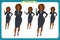 Set of Black Businesswoman character design.Front, side, back view animated character.Business girl character