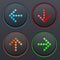 Set of black buttons with colored dotted arrows