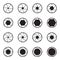 Set of black camera lens aperture icons isolated on a white background