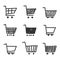 Set of black cart icons , Symbols of shopping. Design element on white background. Hand drawn style.