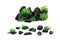 A set of black charcoal of various shapes and plants.Collection of pieces of coal, graphite, basalt and anthracite. The