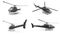 Set black civilian helicopter on a white uniform background. 3d illustration.