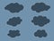 A set of black color graphic clouds clip arts on dark blue background vector