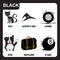 Set of black color objects. Primary colours flashcard with black elements.
