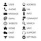 Set black contact icons with the names, communication signs - vector