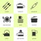 Set of black cutlery and dishes icons.