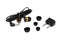 A set of black earphones with 2 pins airplane jack adapter stereo jack and silicone ear buds