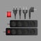 A set of black extension cords with three outlets. Plug for socket. Realistic style Vector.