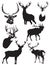 Set of black forest deer silhouettes vector illustration poster template