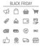 Set of black friday icons in modern thin line style.