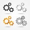 Set of black, gray, silver and gold 3 gears or cogs sign simple icon with shadow on white background