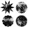 Set of black grunge starburst stamps on white background. Badges and labels various shapes