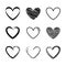 Set of black heart outline hand drawn vector illustrations.