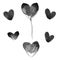 Set of black hearts for Valentine`s Day, Balloon of hearts. Watercolor drawing by hand.