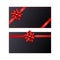 Set of black holiday gift card with red ribbon and bow. Template for a business card, banner, poster, notebook