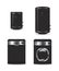 Set of black household appliances boiler and washing machine