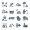 Set of black icons logging and forestry production