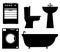 Set of black isolated contour silhouettes of household appliances, bathroom furniture